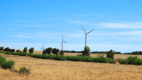 Windmill on field against sky