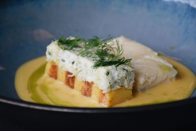 Close-up of fish served in plate