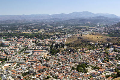 High angle view of townscape against sky