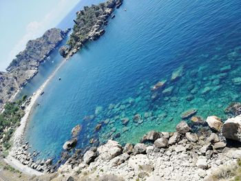 High angle view of rocks on beach