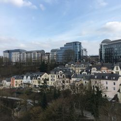 High angle shot of townscape against sky