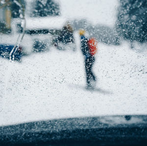 Close-up of car on snow