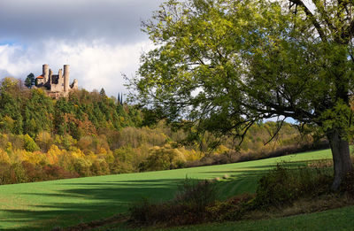 Scenic view of landscape against sky during autumn