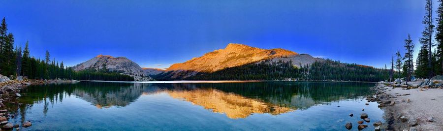 Scenic view of lake against blue sky