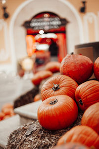 Close-up of pumpkins for sale