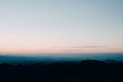 Scenic view of silhouette mountains against sky at sunset