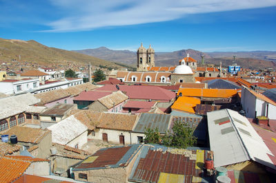 High angle view of townscape against sky