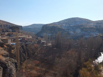 Scenic view of mountain range against clear sky