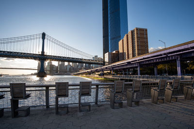 Bridge over river against blue sky