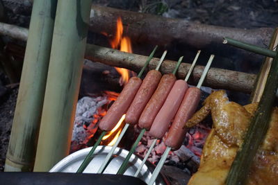 Close-up of meat on barbecue grill