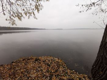 Scenic view of lake against sky during winter