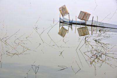 Fishing net pattern and reflection abstract photography