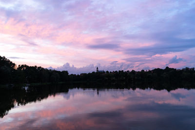 Scenic view of lake against cloudy sky