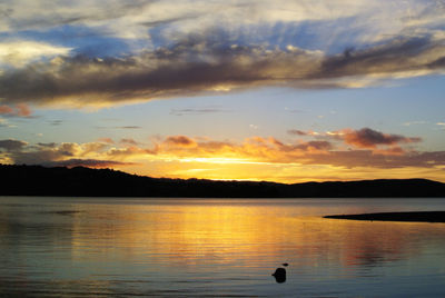 Scenic view of lake at sunset