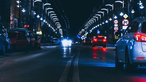 Traffic on road at night