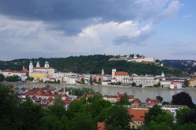 High angle view of townscape against sky