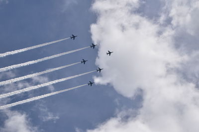 Low angle view of airplane flying in sky