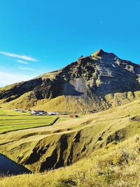 Scenic view of landscape against clear blue sky