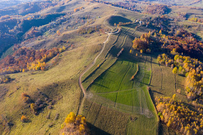 High angle view of agricultural field during autumn