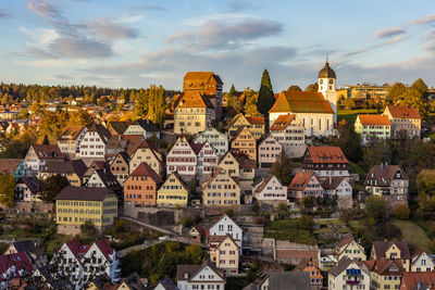 Germany, baden-wurttemberg, altensteig, old town houses at dusk