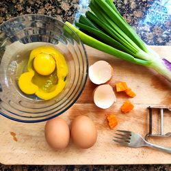 High angle view of vegetables on cutting board