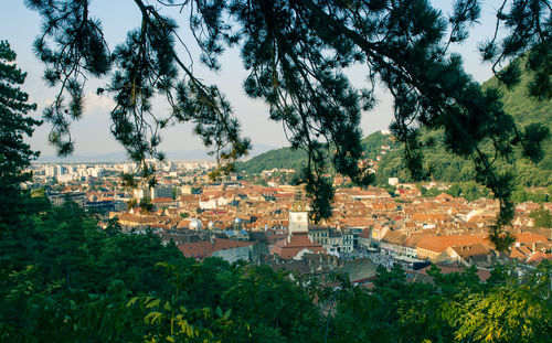 High angle view of townscape against sky