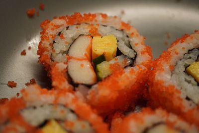 Close-up of sushi served in plate