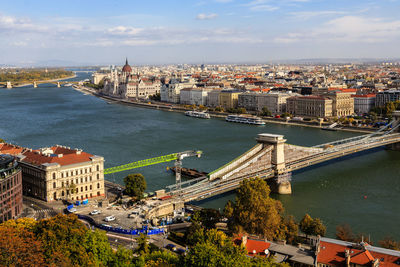 High angle view of city at waterfront