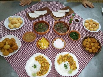 High angle view of fruits on table