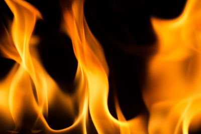 Close-up of fire burning at night