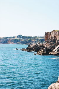 Scenic view of sea against clear sky