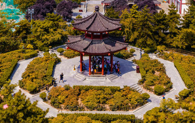 High angle view of temple in park chinese