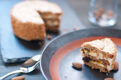 Close-up of dessert in plate on table