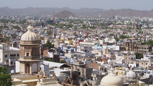 High angle view of buildings in city