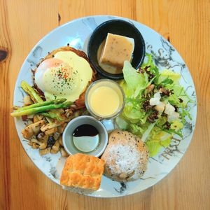 High angle view of food in plate on table