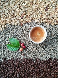 High angle view of coffee beans in container