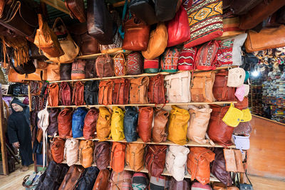 Full frame shot of multi colored store bags for sale in market