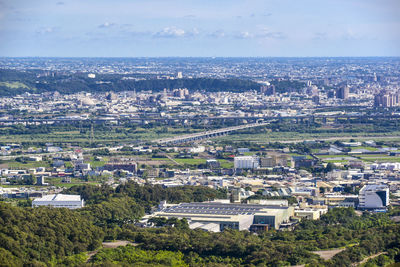 High angle view of townscape against sky