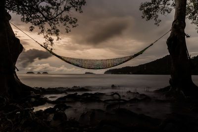Scenic view of silhouette trees against sky at sunset