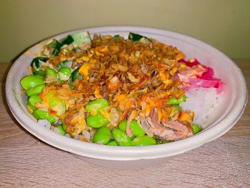 High angle view of salad in bowl