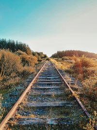 View of railroad tracks against clear sky