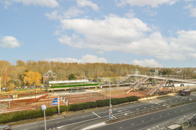 High angle view of railroad tracks against sky