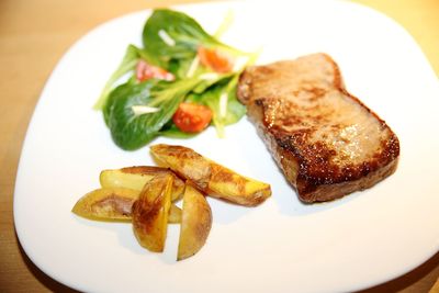High angle view of meal served on table
