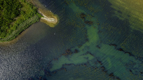 High angle view of land and sea