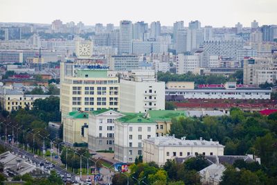 High angle view of buildings in city