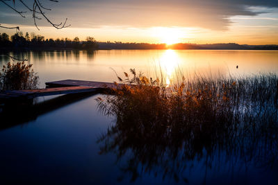 Scenic view of lake against sky during sunset