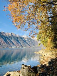 Scenic view of lake against sky during autumn