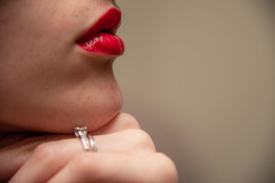 Close-up of woman with hand