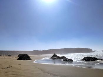 Scenic view of beach against clear sky