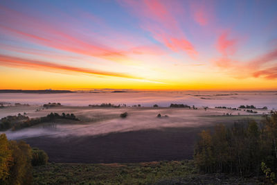 Scenic view of sunset over land
